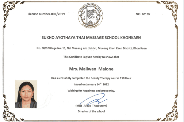 Beauty Therapy certificate — Maliwan Malone